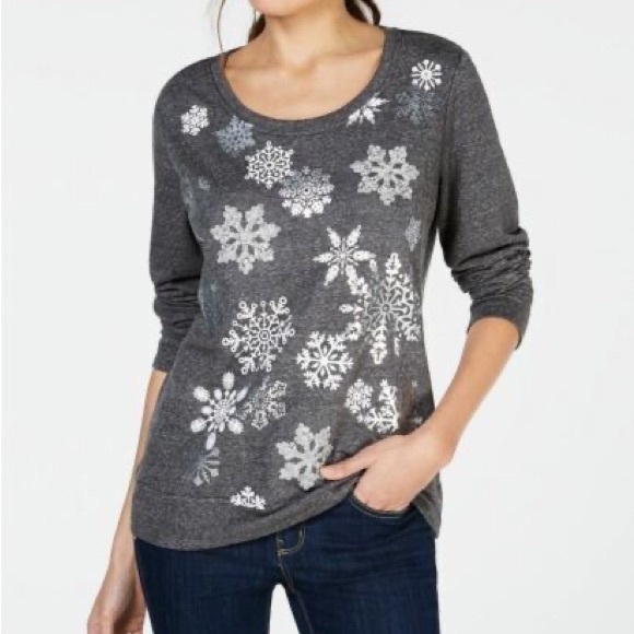 NWOT Style & Co Snowflake Graphic-Print Sweatshirt Size S and 1X Available - Picture 2 of 6
